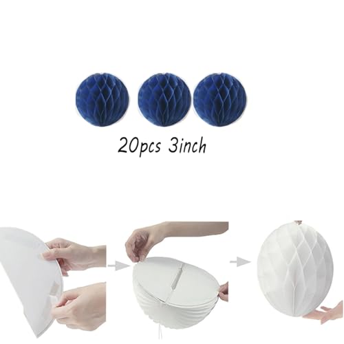 20pcs Honeycomb Decoration Paper Flower Balls Tissue Paper Pom Poms for Birthday Wedding Home Decor (3inch, Royal Blue) - color: Royal Blue, size: 3 Inch