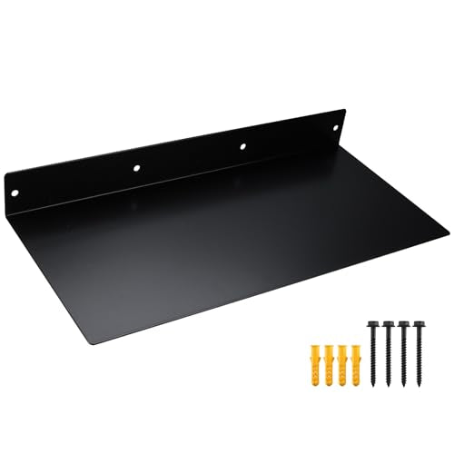 RealPlus Metal Floating Shelf 16.8" x 8" Modern Heavy Duty Steel Wall Mount Shelf, Black - color: Black (Pack of 1), size: 16.8"W x 8"D
