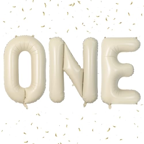 Biapian 40 Inch One Letter Balloons, Big Cream ONE Foil Balloons, 3 Pcs Giant Foil Large Aluminum Balloon Helium for Anniversary First One Year Old Girl and Boy 1st Birthday Party Decoration (Cream) - color: Cream Letter-one
