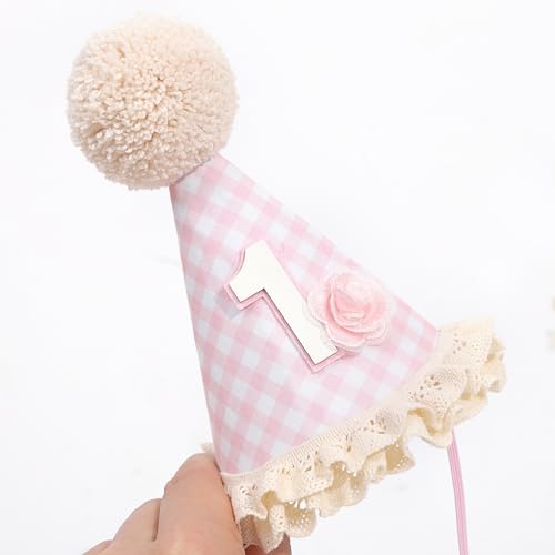 Baby In Bloom 1st Birthday Hat - First Birthday Party Decorations, Boho Cute First Birthday Hat - color: Pink