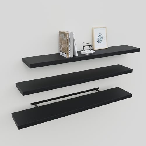 Upassion Floating Shelves for Wall Set of 3, 36" Black Wall Shelves for Home Decor, Frame Display Black Floating Shelf for Living Room, Bedroom, Bathroom, Kitchen - color: Black, size: 36 Inch