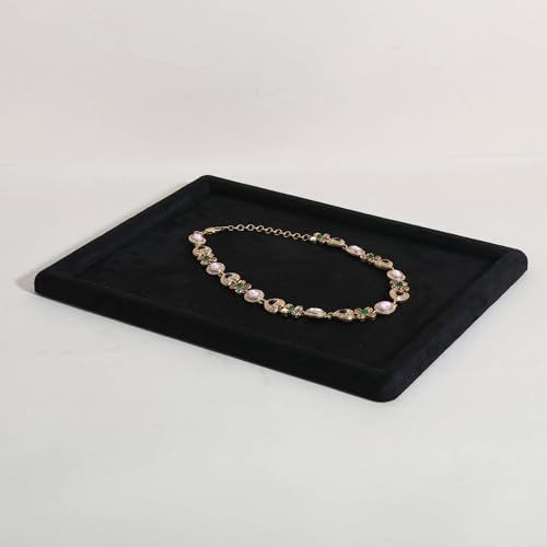 Gemehou velvet Jewerly display tray, Top Microfiber Jewelry storage organizer plate, Empty Jewelry showcase tray for Necklace Bracelet Ring Earring Watch (Black-Medium, 11.8 x 8.7 in) - color: Black, size: Medium
