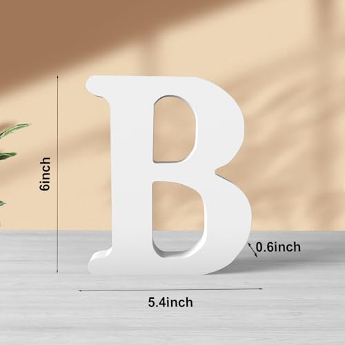 6 Inch White Wood Letters Unfinished Wood Letters for Wall Decor Decorative Standing Letters White Block Letters for wall Decoration for Craft Home Party Projects (B) - color: White-B, size: 6 inch