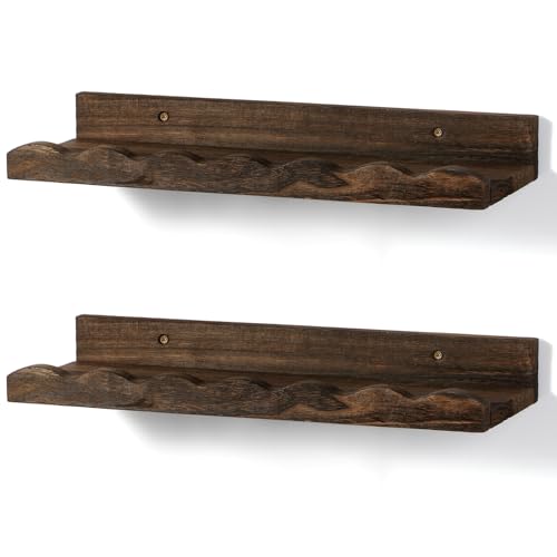 Suzile 2 Pcs Scalloped Shelves Wall Floating Shelves Set for Room, Bathroom, Bedroom, Cute Room Decor Aesthetic and Books, Toys, Photo Frames Storage(16.5",Carbonized Brown) - color: Carbonized Brown, size: 16.5"