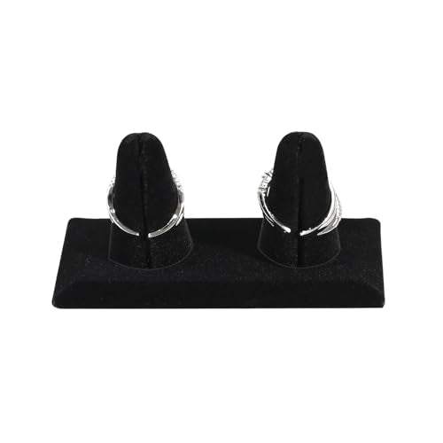 MOOCA 2 Pcs Set 2-Ring Organizer for Showcase Display Ring Finger Holder Jewelry Display Stands Showcase Jewelry Storage Counter, Black Velvet, 3 1/2 W x 2 D x 2 1/8 H inch - color: Black Velvet, Long Finger