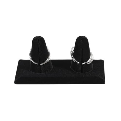 MOOCA 2 Pcs Set 2-Ring Organizer for Showcase Display Ring Finger Holder Jewelry Display Stands Showcase Jewelry Storage Counter, Black Velvet, 3 1/2 W x 2 D x 2 1/8 H inch - color: Black Velvet, Long Finger