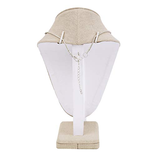 MOOCA Linen Covered Wood Jewelry Display Necklace Chain Jewelry Bust Display Holder Stand, Necklaces Bust Mannequin, 6 3/8 W x 4 1/4 D x 10 H in, Tan Linen - color: 9) Tan Linen, 1 piece
