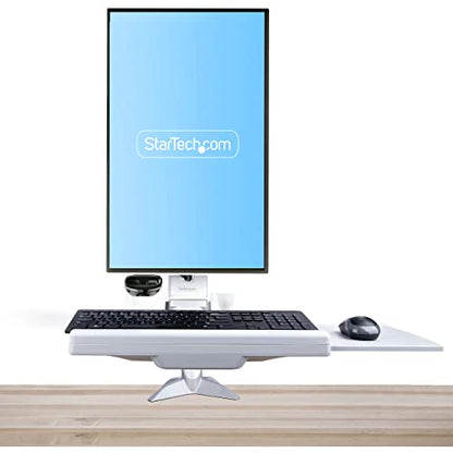StarTech.com Sit-Stand Monitor Arm with Keyboard Tray - Adjustable Desk Mount Sit-Stand Workstation Arm for Single 27" VESA Display - Ergonomic Articulating Standing Desk Converter, TAA - color: Silver, style: Desk Mount – Spring Arm