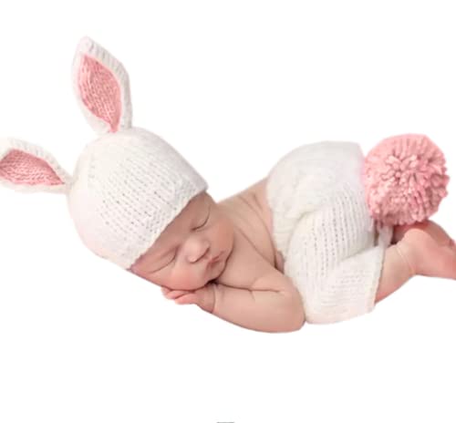 Newborn Baby Bunny Rabbit Crochet Knitted Photography Props Newborn Baby Outfits Diaper Costume - color: Beige