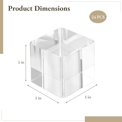 24 Pcs Acrylic Blocks for Display, 1 x 1 x 1 in Clear Square Cube Stands, Transparent Polished Floating Pedestal Holders, for Jewelry, Collectibles, Photography Presentations