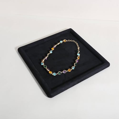 velvet Jewerly display tray, Top Microfiber Jewelry storage organizer plate, Empty Jewelry showcase tray for Necklace Bracelet Ring Earring display stand holder (Black-Small, 9.8 x 9.8 in) - color: Black, size: Small