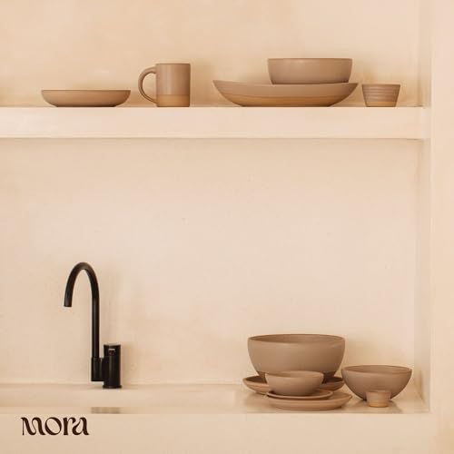 MORA Medium Plates Set of 4, 8.5 inch Ceramic Pottery Salad Plates - Microwave, Oven and Dishwasher Safe - Mushroom - color: Mushroom