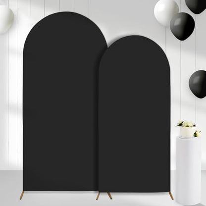 Set of 2 Arch Backdrop Covers Black(7.2Ft, 6Ft), 2-Sided Spandex Fitted Round Top Chiara Arch Backdrop Stand Covers for Baby Shower Wedding Birthday Party Supplies (Only Cover) - color: Black, size: 7.2FT/6FT