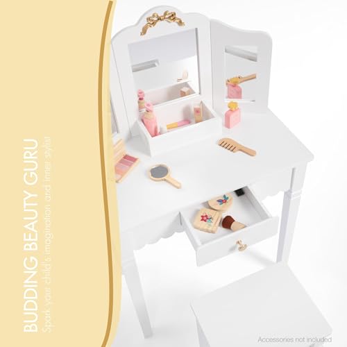 Spirich Kids Vanity Set with Mirror and Stool, Kids Make Up Vanity Desk for Little Girls, Children Makeup Dressing Table with Drawer - size: Golden bow