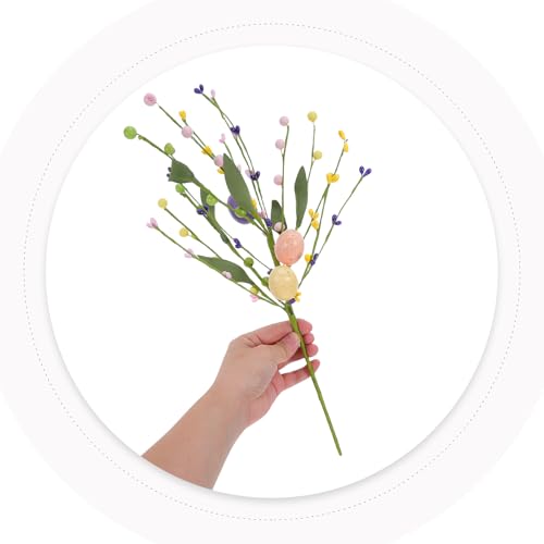 3pcs Artificial Easter Flower Branches with Decorative Eggs, Spring Floral Stems Holiday Artificial Flower Props for Easter Party and Home Kitchen Decorations