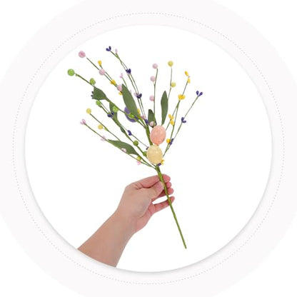 3pcs Artificial Easter Flower Branches with Decorative Eggs, Spring Floral Stems Holiday Artificial Flower Props for Easter Party and Home Kitchen Decorations