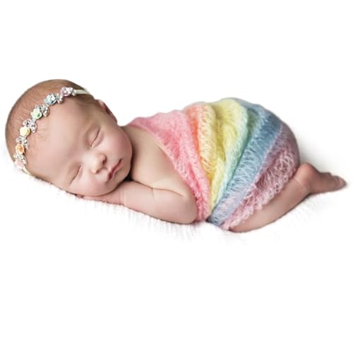 Newborn Photography Props Stretch Newborn Photography Wrap Blanket for Baby Boys Girls Posing Photo Shoot Props - color: Rainbow