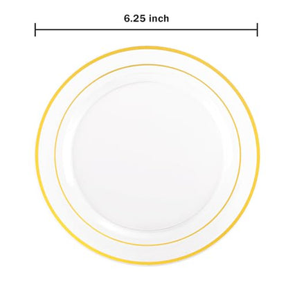bUCLA 100 Pieces Clear Gold Plastic Plates Disposable - 6.25 Inch Clear Plastic Dessert Plates with Gold Trim for Party, Wedding & Thanksgiving - color: 6.25Inch-100pcs-Clear Gold