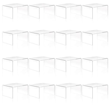 16 Pack Clear Acrylic Display Risers, Display Stand for Figures, Buffets, Dessert, Cupcakes, Candy, Jewelry and Collectibles (4.1" x 3.2" x 2.2" )