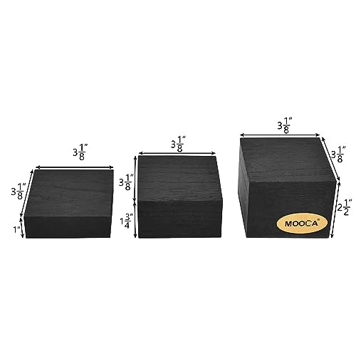 MOOCA Customizable Wooden Display Risers Set - 3 Different Height Stands for Jewelry, Watches, Cosmetics, and Accessory, Black Color - color: Black