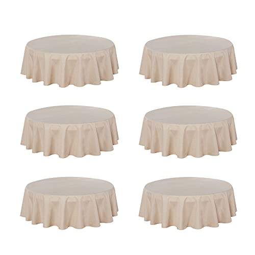 Fitable Faux Linen Round Tablecloths 60 Inches - 6 Pack Neutral Table Clothes Faux Burlap Table Covers for Kitchen, Dining Room, Party, Farmhouse, Outdoor (Great for 20"-48" Round Tables, Beige) - color: Beige, size: 60" Round (6 Pack)