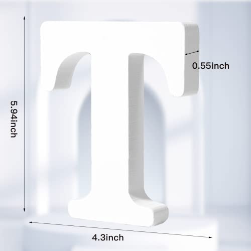 AOCEAN 6 Inch White Wood Letters - Unfinished Wood Letters for Wall Christmas Decor Standing Letters Slices Sign Board Decoration for Xmas Home Party Projects (T) - style: T