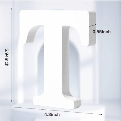 AOCEAN 6 Inch White Wood Letters - Unfinished Wood Letters for Wall Christmas Decor Standing Letters Slices Sign Board Decoration for Xmas Home Party Projects (T) - style: T