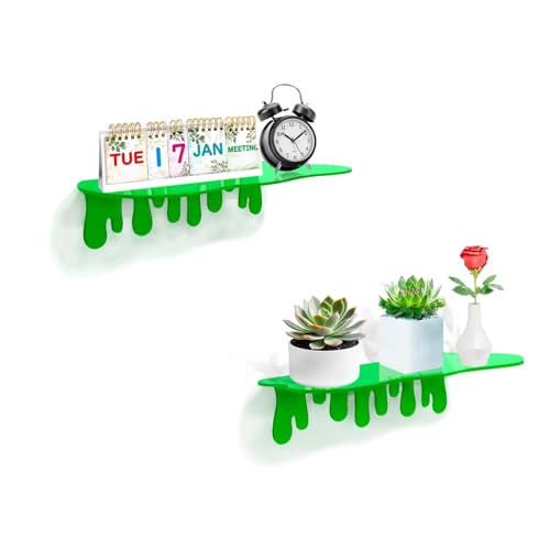 SetGame 2-Pack Acrylic Small Wall Shelves - 12 Inch Floating Shelf for Walls, Home Wall Display Ledges for Storage, Room Décor, Small Album & Items Organizer Display Dripping Wall Decor - color: Green, size: 12 Inch