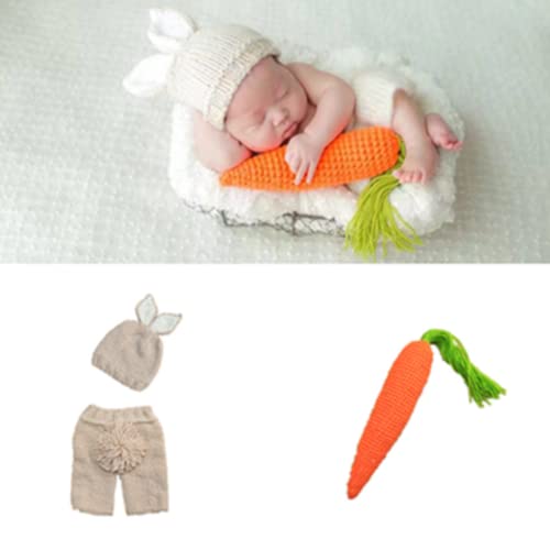 Newborn Baby Bunny Rabbit Crochet Knitted Photography Props Newborn Baby Outfits Diaper Costume - color: Beige C