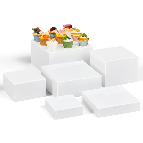 Leinuosen 6 Pcs Large Buffet Risers, 6 to 11 Inch Catering Dessert Table Risers Food Decorative Stands with hollow bottom for Catering Supplies, Party(White, Square) - color: White, size: 6 to 11 Inch, style: Square