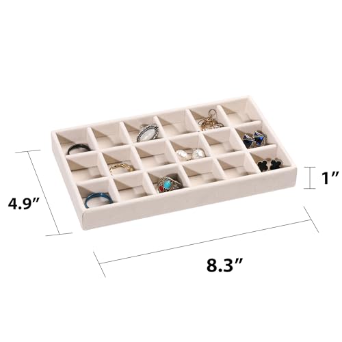 Frebeauty Jewelry Organizer Tray,Stackable Velvet Jewelry Trays,Drawer Inserts Earring Organizer For Women Jewelry Storage Display Case for Rings Stud Necklaces,Set of 9(Beige) - color: Beige, size: Set 9