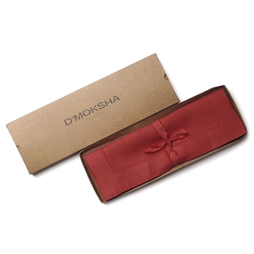 D'Moksha Homes Linen Placemats Set of 4 - Classic Hemstitch Bright Red Placemats 14 x 19 Inch - 100% Pure Linen Table Mats for Spring - Handcrafted and Machine Washable - color: 12 - Bright Red