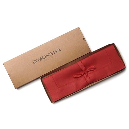 D'Moksha Homes Linen Placemats Set of 4 - Classic Hemstitch Bright Red Placemats 14 x 19 Inch - 100% Pure Linen Table Mats for Spring - Handcrafted and Machine Washable - color: 12 - Bright Red