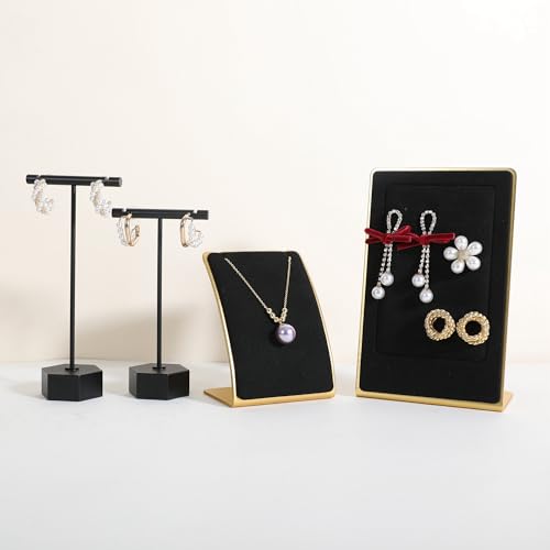 Black Necklace display stand, Velvet Jewelry necklace display holder for selling, small metal earring neck storage organizer, online jewelry photography props【Black】 - color: black