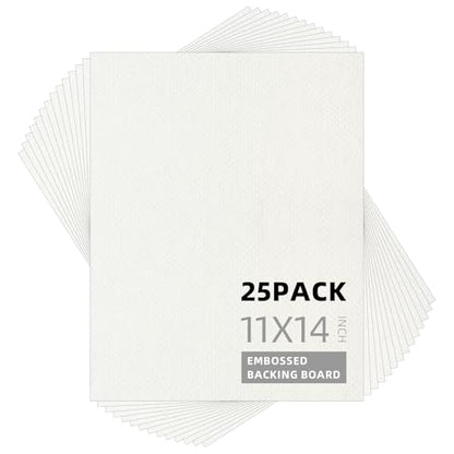 Somime 25 Pack Embossed Backing Boards Only, 11x14 Uncut White Mat Board, Acid Free Backer Boards Ideal for Photos, Pictures, Prints, Frames, and Artwork - size: 11x14