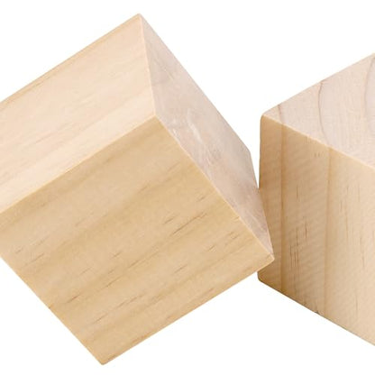 KINJOEK 60 PCS 2 Inch Square Unfinished Wood Blocks, Blank Wooden Block for Building, Painting, Craft