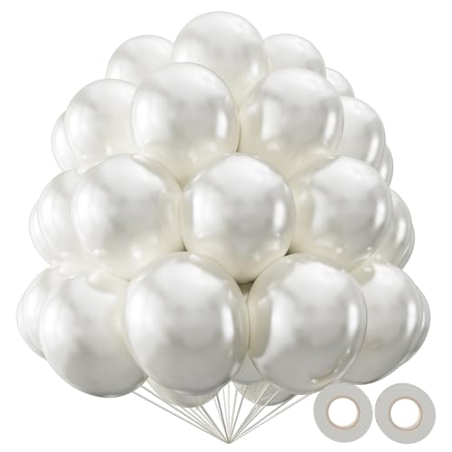 Pearl White Balloon 110pcs, 12 Inch Thickened Latex Party Balloons Helium Bright Color for Birthday Baby Shower Wedding Party Supplies Arch Garland Decoration - color: B14-pearl White, size: 12inch (Normal)
