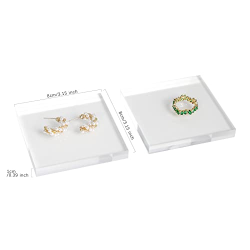 Acrylic earring display risers for selling, Transparent jewelry display riser stand, clear ring riser tray for boutique store selling, Jewelry photo props【3.15 L x3.15 W x0.39 H inch 2pcs】 - size: 3.15 L x3.15 W x0.39 H inch 2pcs