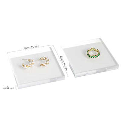 Acrylic earring display risers for selling, Transparent jewelry display riser stand, clear ring riser tray for boutique store selling, Jewelry photo props【3.15 L x3.15 W x0.39 H inch 2pcs】 - size: 3.15 L x3.15 W x0.39 H inch 2pcs