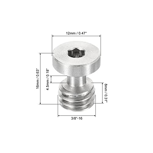 PATIKIL 3/8"-16 Thread 16mm Length Camera Quick Release Screw Tripod Screw, 5 Pack Stainless Steel Hex Slot Screws for DSLR Camera Rig Accessories, Silver - size: 16mm