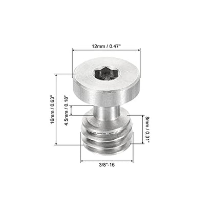 PATIKIL 3/8"-16 Thread 16mm Length Camera Quick Release Screw Tripod Screw, 5 Pack Stainless Steel Hex Slot Screws for DSLR Camera Rig Accessories, Silver - size: 16mm