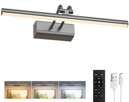 Battery Operated Picture Light for Wall, 4000mAh Cordless Wall Lamp for Painting Photo Artwork , Remote Control, Magnetic for Easy to Charge,Timers, 13.8'' Display for Gallery Living Room Bedroom Grey - color: Gray, size: 13.8Inch