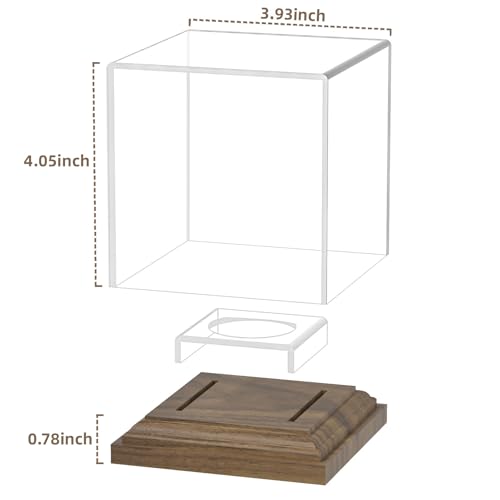 Baseball Case Display for Balls Walnut Wood Base Acrylic Baseball Display Case Baseball Holder Stand Cube Memorabilia Showcase Autograph Ball Protector for Official Size Ball Display