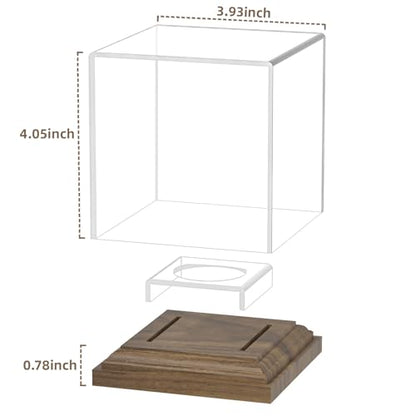 Baseball Case Display for Balls Walnut Wood Base Acrylic Baseball Display Case Baseball Holder Stand Cube Memorabilia Showcase Autograph Ball Protector for Official Size Ball Display