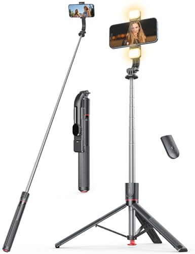Selfie Stick Tripod with Light, 67'' Tripod with Wireless Remote, Portable Phone Tripod Compatible with iPhone 16/15 Pro Max/15/14 Pro/14/13, Samsung S22/ S23 Ultra/Android Smartphone - color: Black - 67" Extended Height