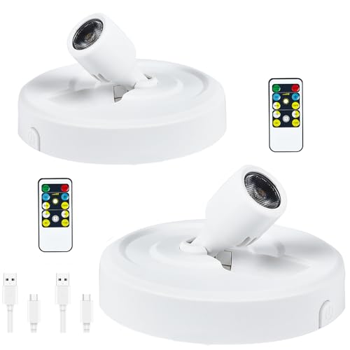 Wireless LED Spotlight Indoor with Rechargeable Battery Operated, Uplighting Indoor with Remote, Picture Light with Timer and Dimmable, Spot Lights Accent Up Light for Plant, Picture, Wall Art - color: Rechargeable White-A, size: 2 Pack