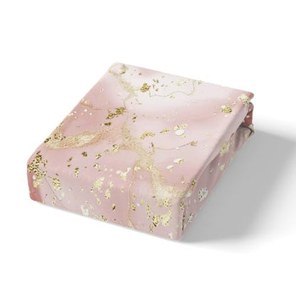 Manfei Marble Texture Fitted Sheet Pink Marble Pattern Golden Sequins Print Bedding 2pcs Microfiber Bed Sheet Set (1 Fitted Sheet + 1 Pillow Case) Twin Size - color: Multi 17, size: Twin (39*75*16")