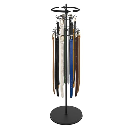 66 Inch Tall Rack Belt Display Shelf, 360° Rotation Floor Standing Belt Hanger 2 Tier Retail Scarf Stand Jewelry Necklaces Organizer Shawls Purse Shelf for Clothing Store Home (Black) - color: Black