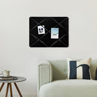 Black Fabric Memo Bulletin Board, 23.6x17.7 inches Velvet Pin Board for Wall, Vision Board Message Board Cork Board with Criss-Cross Ribbons for Home Office School Wall Decor(BK Velvet,4560) - size: 23.6"x17.7"