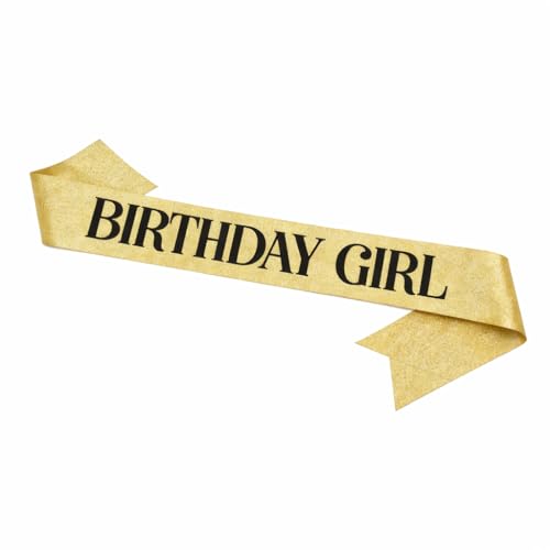 Gold Glitter Birthday Sash – Adjustable Satin Sash for Women, Teens & Adults – Fun Party Decoration & Photo Prop for 18th, 21st, 30th, 40th, 50th Birthdays - color: Gold Glitter
